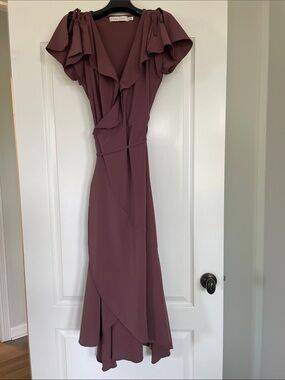 bishop + young Mauve Ruffle Wrap Midi Dress